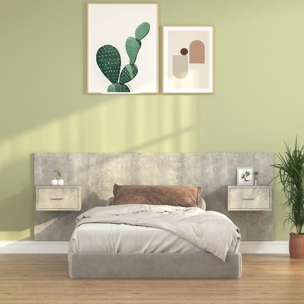 Bed Headboard With Cabinet | Concrete grey | Engineered wood | Average