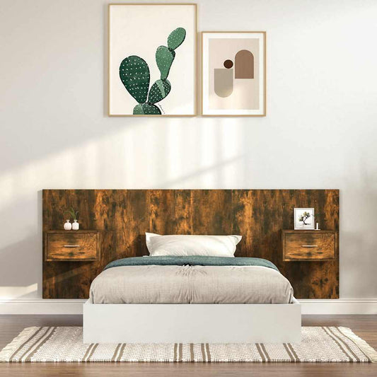 Bed Headboard with Cabinets Smoked Oak Engineered Wood