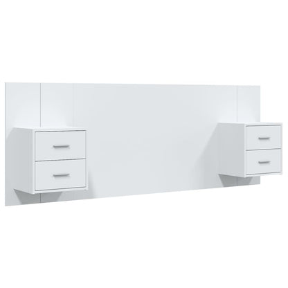 Bed Headboard with Cabinets White Engineered Wood