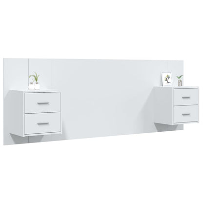 Bed Headboard with Cabinets White Engineered Wood