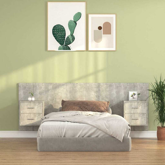 Bed Headboard with Cabinets Concrete Grey Engineered Wood