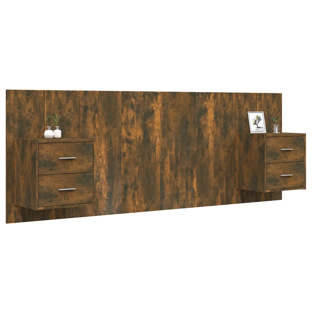 Bed Headboard with Cabinets Smoked Oak Engineered Wood