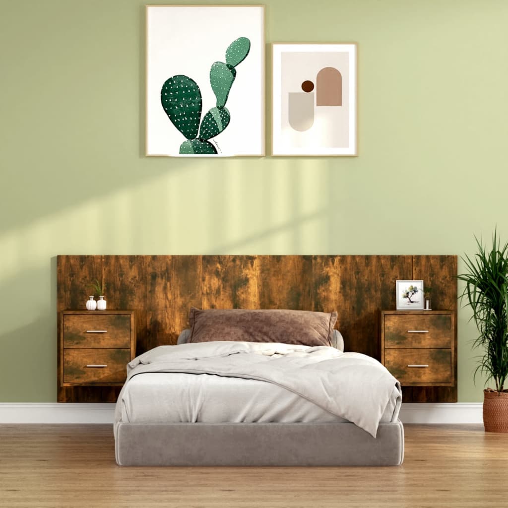 Bed Headboard with Cabinets Smoked Oak Engineered Wood