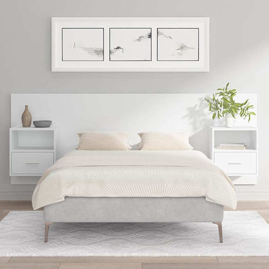 Bed Headboard with Cabinets White Engineered Wood