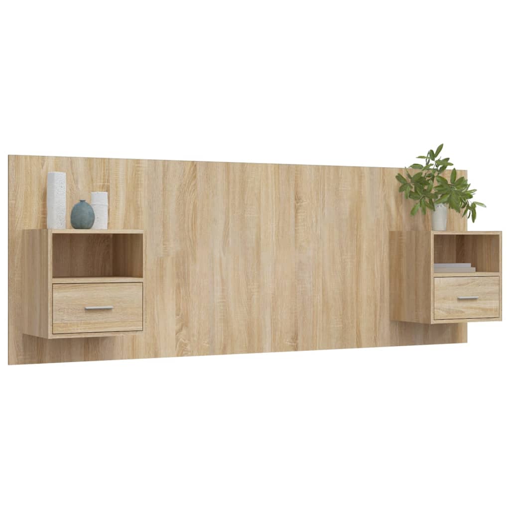 Bed Headboard with Cabinets Sonoma Oak Engineered Wood