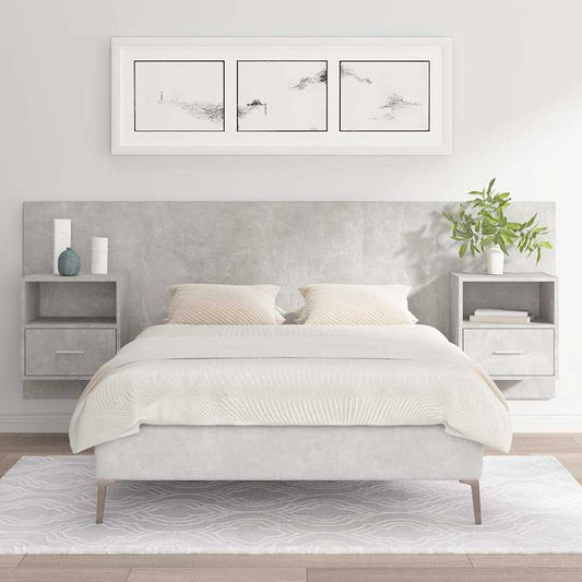 Bed Headboard with Cabinets Concrete Grey Engineered Wood