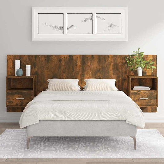 Bed Headboard with Cabinets Smoked Oak Engineered Wood