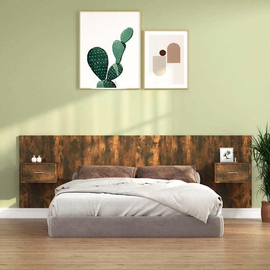 Bed Headboard with Cabinets Smoked Oak Engineered Wood