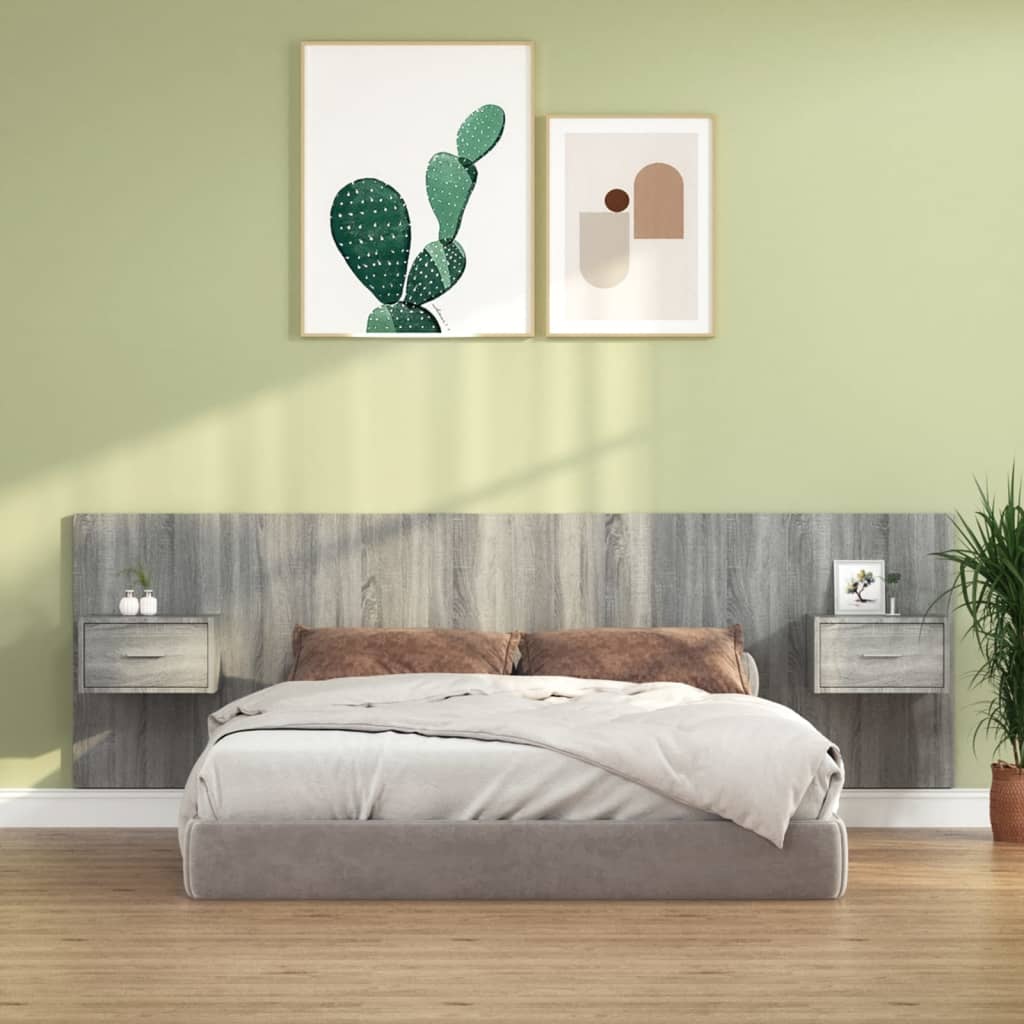 Bed Headboard With Cabinet | Grey Sonoma | Engineered Wood | Standard