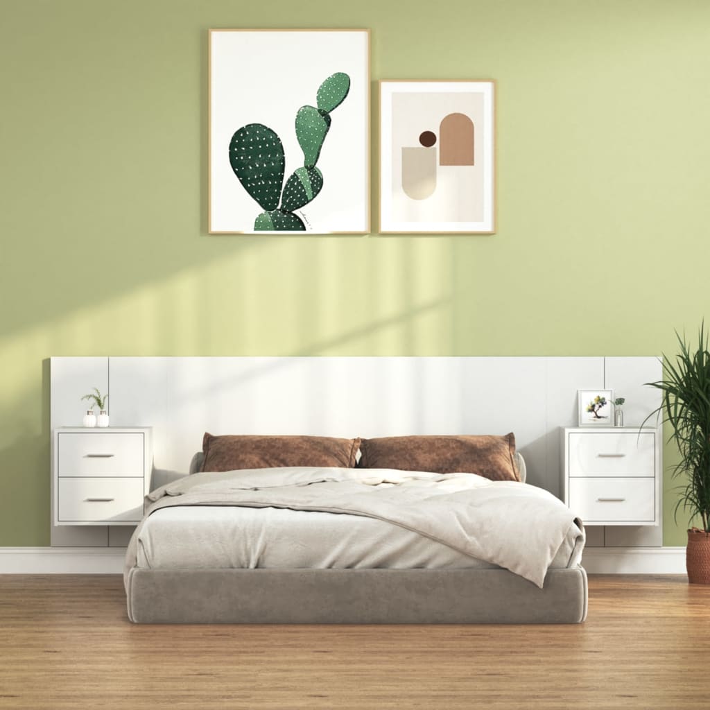 Bed Headboard With Cabinet | White | Engineered wood | Standard