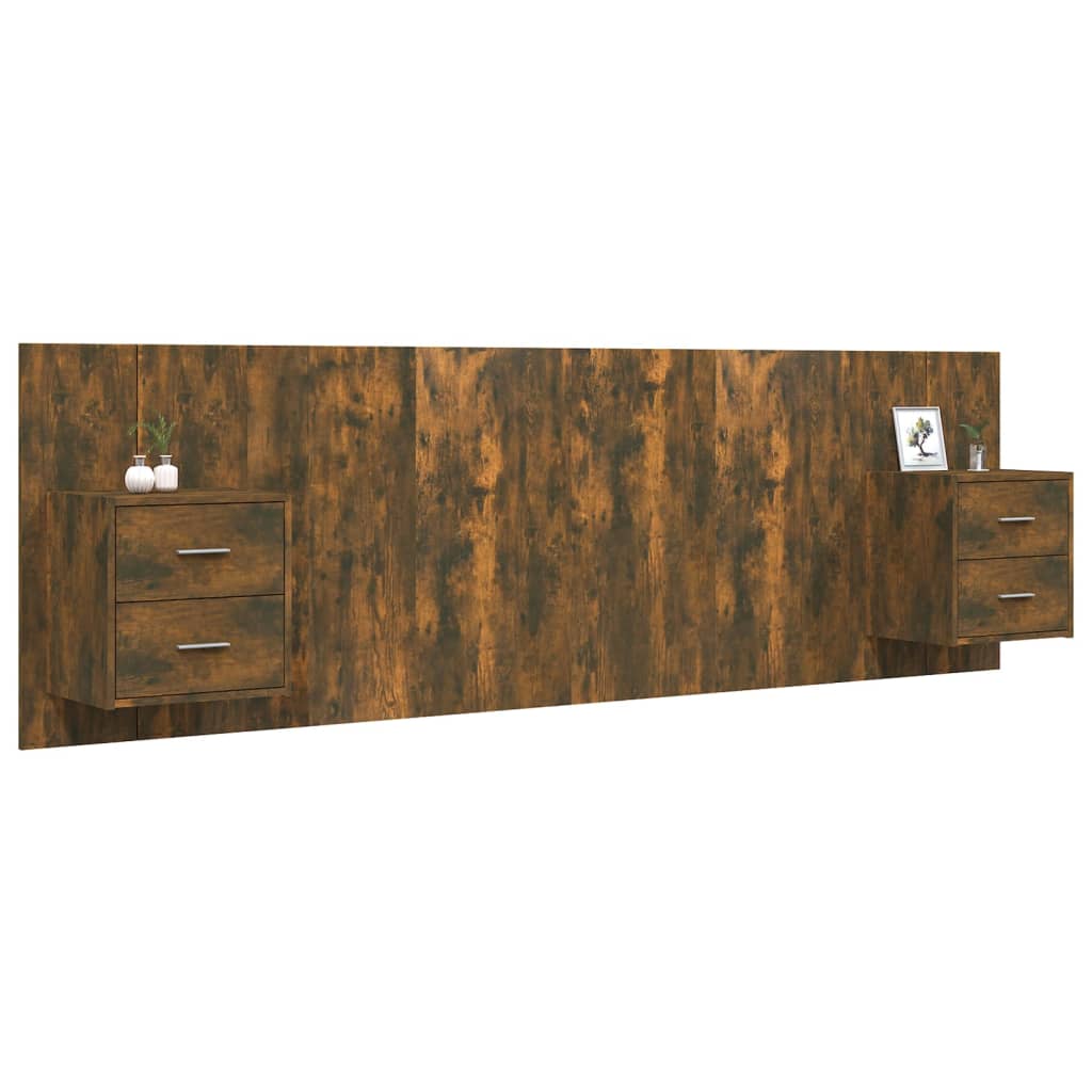 Bed Headboard With Cabinet | Smoked oak | Engineered wood