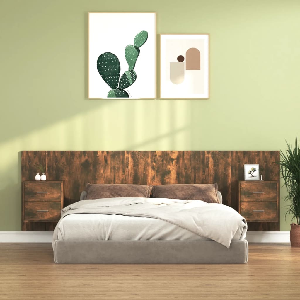 Bed Headboard With Cabinet | Smoked oak | Engineered wood