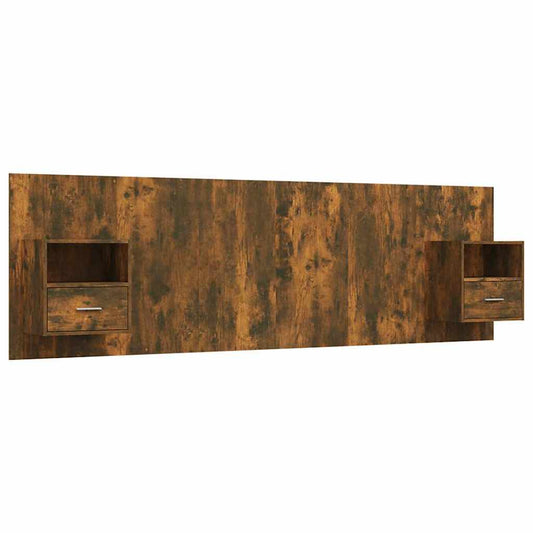 Bed Headboard with Cabinets Smoked Oak Engineered Wood
