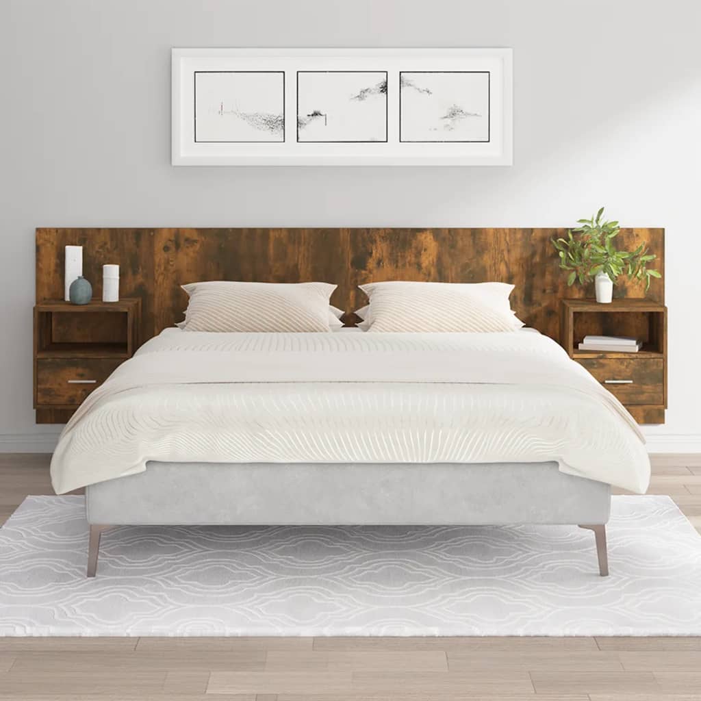 Bed Headboard with Cabinets Smoked Oak Engineered Wood