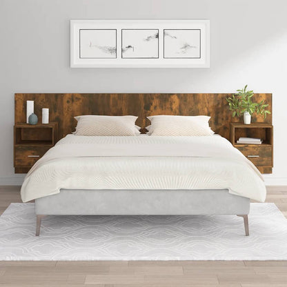 Bed Headboard with Cabinets Smoked Oak Engineered Wood