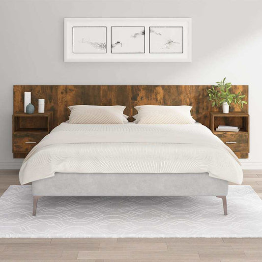 Bed Headboard with Cabinets Smoked Oak Engineered Wood