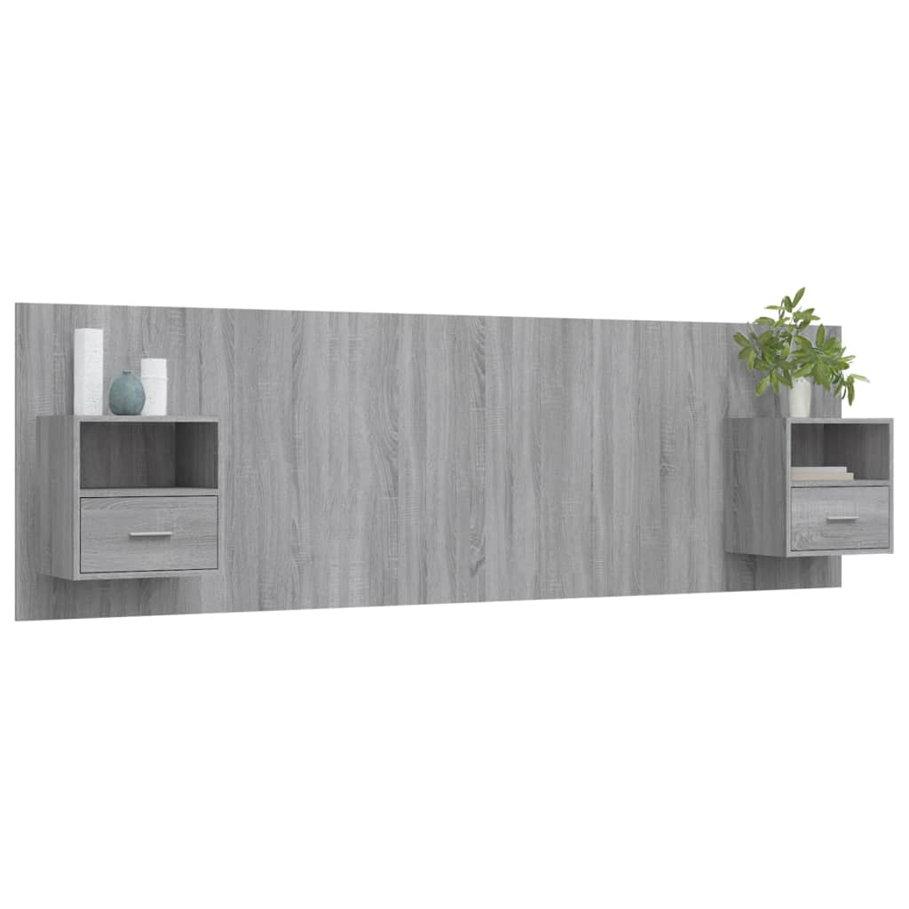 Bed Headboard With Cabinet | Grey Sonoma | Engineered Wood