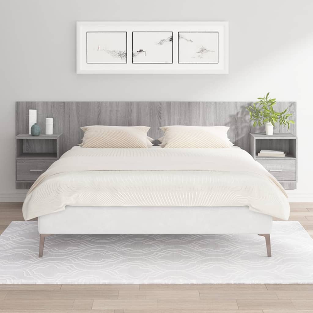 Bed Headboard With Cabinet | Grey Sonoma | Engineered Wood