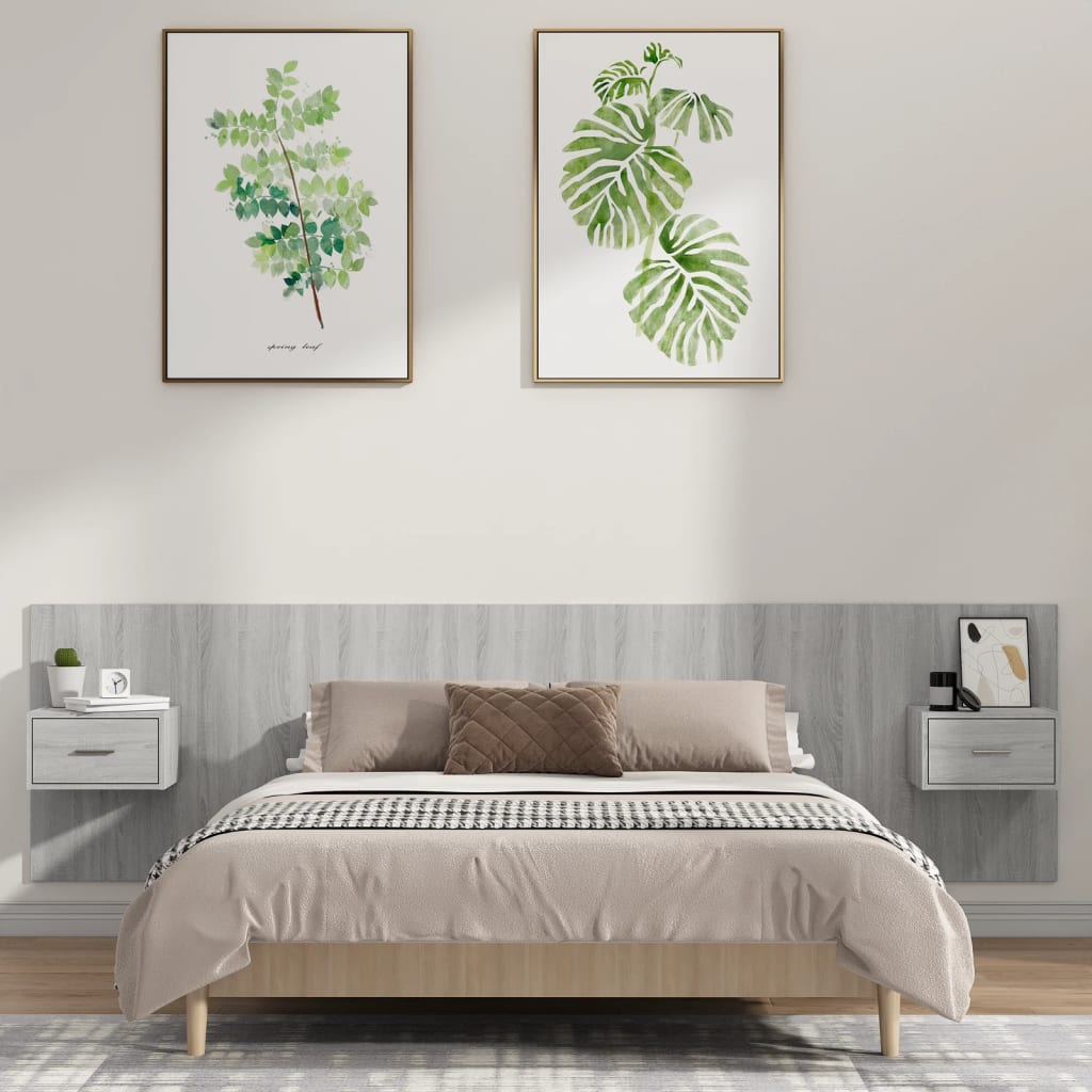 Bed Headboard with Cabinets Grey Sonoma Engineered Wood