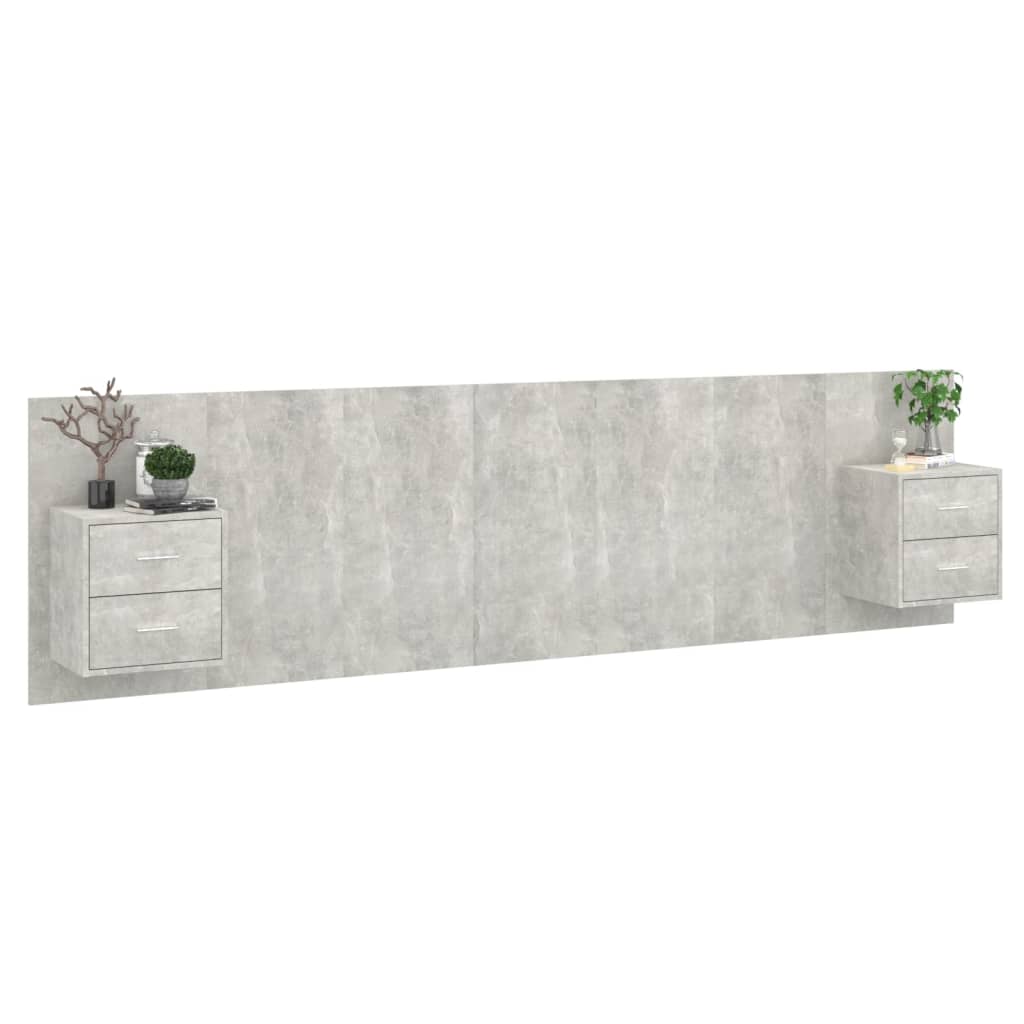 Bed Headboard With Cabinet | Concrete Grey | Engineered Wood