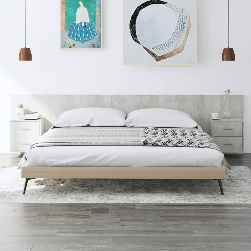 Bed Headboard With Cabinet | Concrete Grey | Engineered Wood