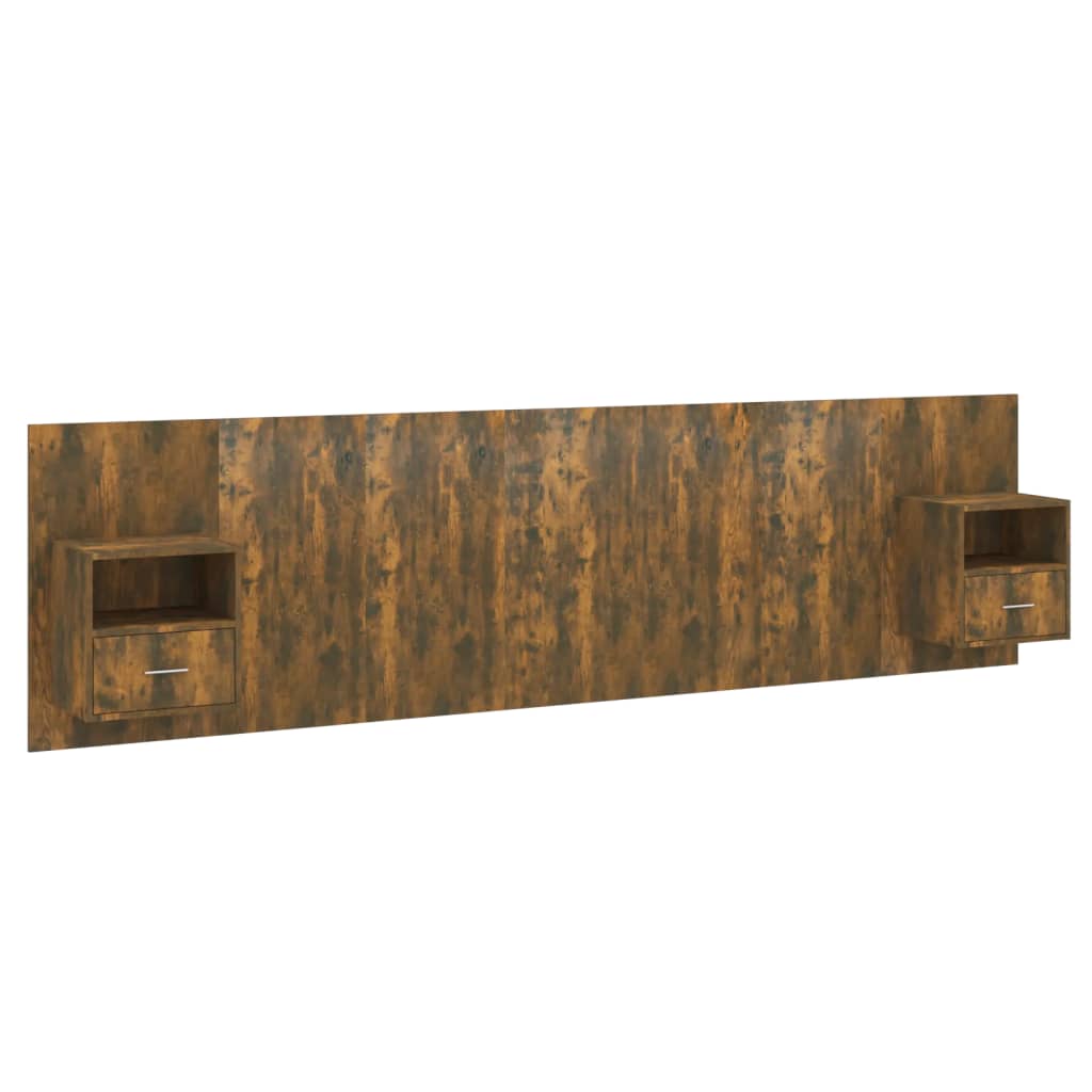 Bed Headboard with Cabinets Smoked Oak Engineered Wood