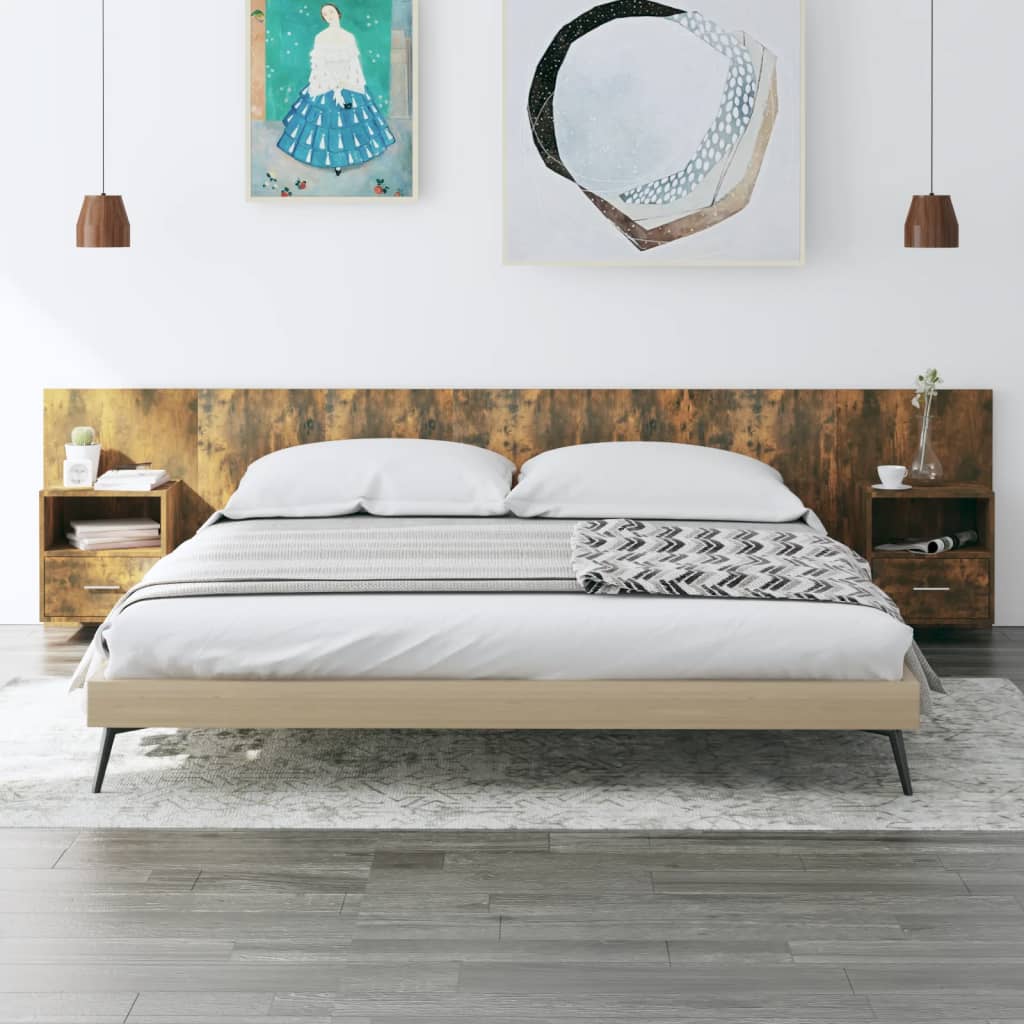 Bed Headboard with Cabinets Smoked Oak Engineered Wood