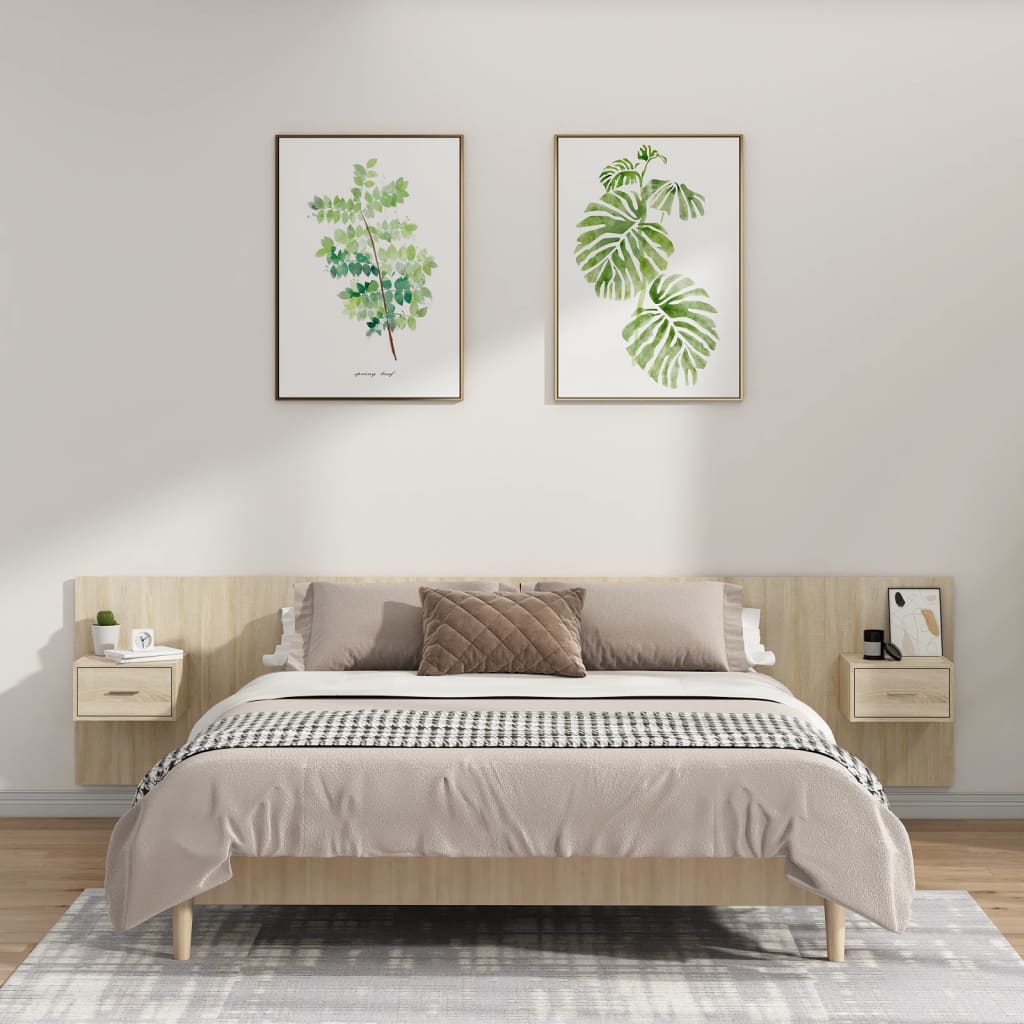 Bed Headboard with Cabinets Sonoma Oak Engineered Wood