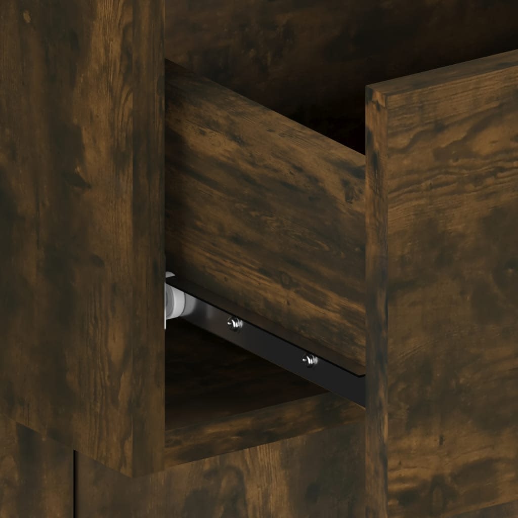Bed Headboard With Cabinet | Smoked oak | Engineered wood | Large