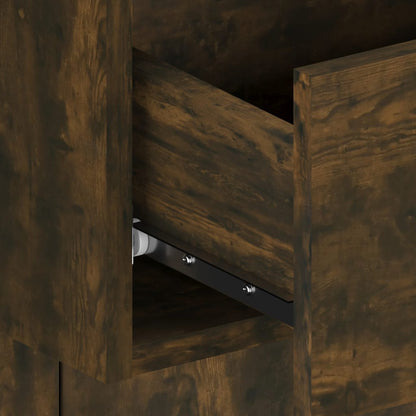 Bed Headboard With Cabinet | Smoked oak | Engineered wood | Large