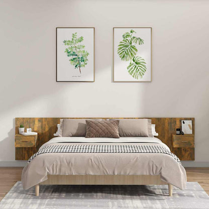 Bed Headboard With Cabinet | Smoked oak | Engineered wood | Large