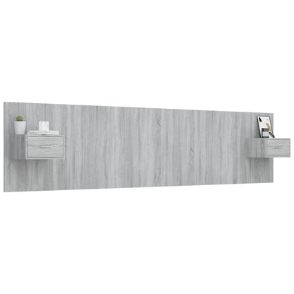 Bed Headboard With Cabinet | Grey Sonoma | Engineered wood | Large