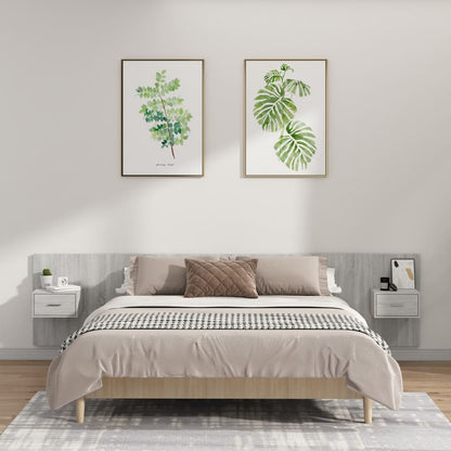 Bed Headboard With Cabinet | Grey Sonoma | Engineered wood | Large