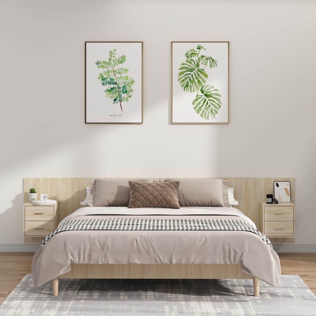Bed Headboard with Cabinets Sonoma Oak Engineered Wood