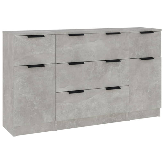 3 Piece Sideboard Set Concrete Grey Engineered Wood