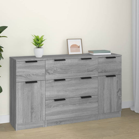 3 Piece Sideboard Set Grey Sonoma Engineered Wood