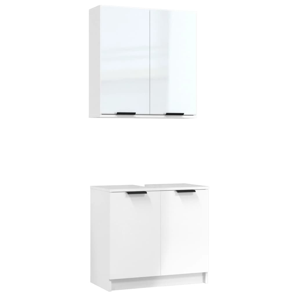 2 Piece Bathroom Cabinet Set High Gloss White Engineered Wood