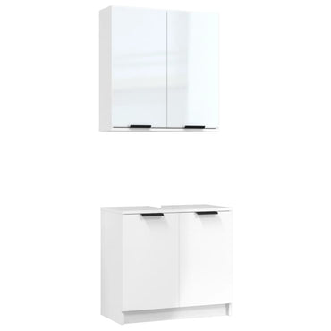 2 Piece Bathroom Cabinet Set High Gloss White Engineered Wood