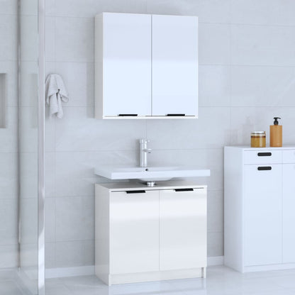 2 Piece Bathroom Cabinet Set High Gloss White Engineered Wood