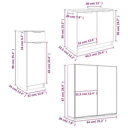 3 Piece Bathroom Cabinet Set Grey Sonoma Engineered Wood