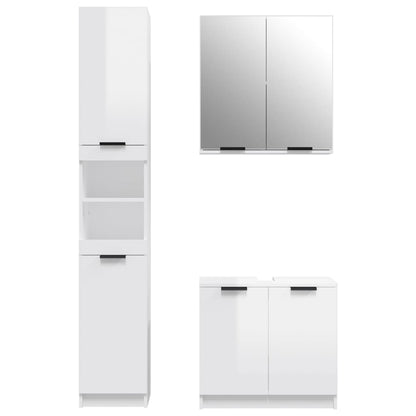 3 Piece Bathroom Cabinet Set High Gloss White Engineered Wood