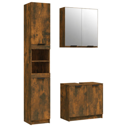 3 Piece Bathroom Cabinet Set Smoked Oak Engineered Wood