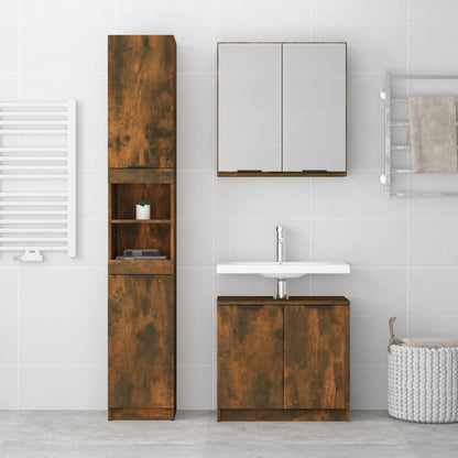 3 Piece Bathroom Cabinet Set Smoked Oak Engineered Wood