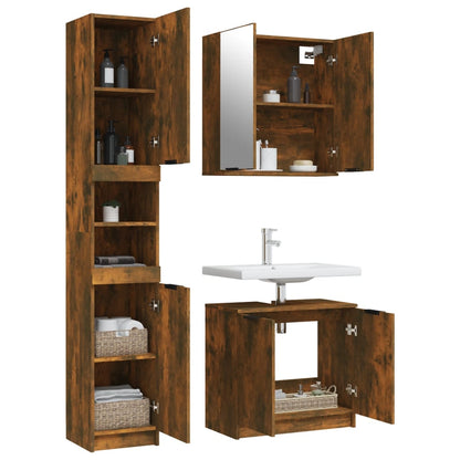 3 Piece Bathroom Cabinet Set Smoked Oak Engineered Wood