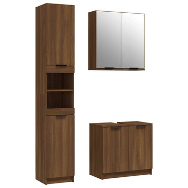 3 Piece Bathroom Cabinet Set Brown Oak Engineered Wood