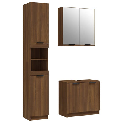 3 Piece Bathroom Cabinet Set Brown Oak Engineered Wood