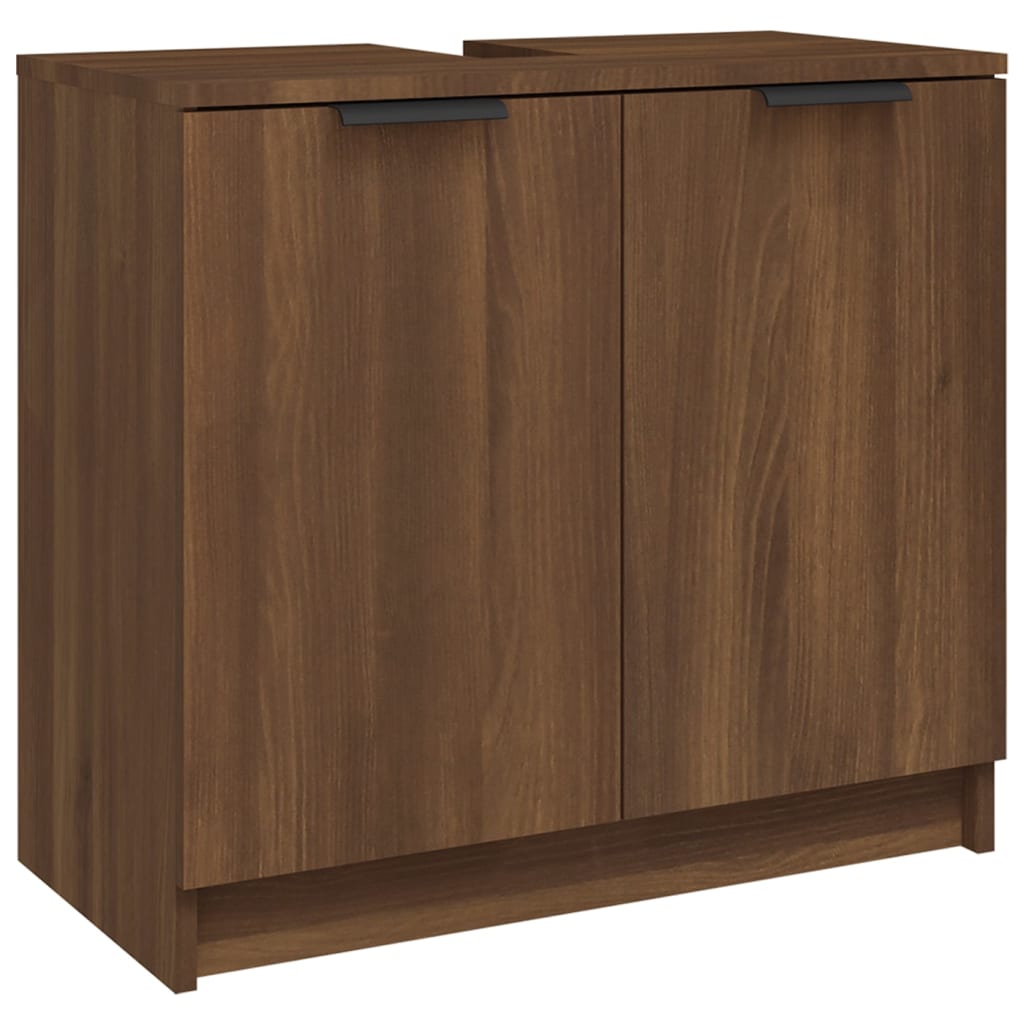 3 Piece Bathroom Cabinet Set Brown Oak Engineered Wood