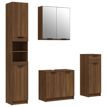 4 Piece Bathroom Cabinet Set Brown Oak Engineered Wood