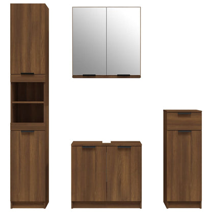 4 Piece Bathroom Cabinet Set Brown Oak Engineered Wood