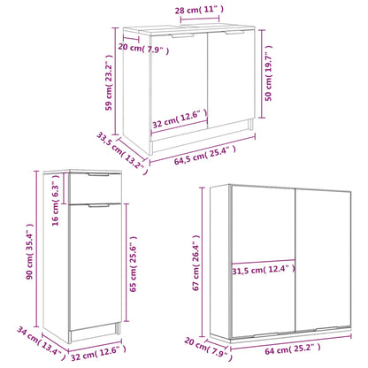 4 Piece Bathroom Cabinet Set Brown Oak Engineered Wood